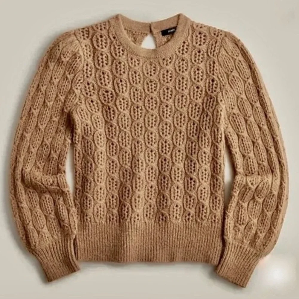 NWT!!‎ J. CREW Balloon Sleeve Cable Knit Sweater Pale Clay Tan Brown X-Small